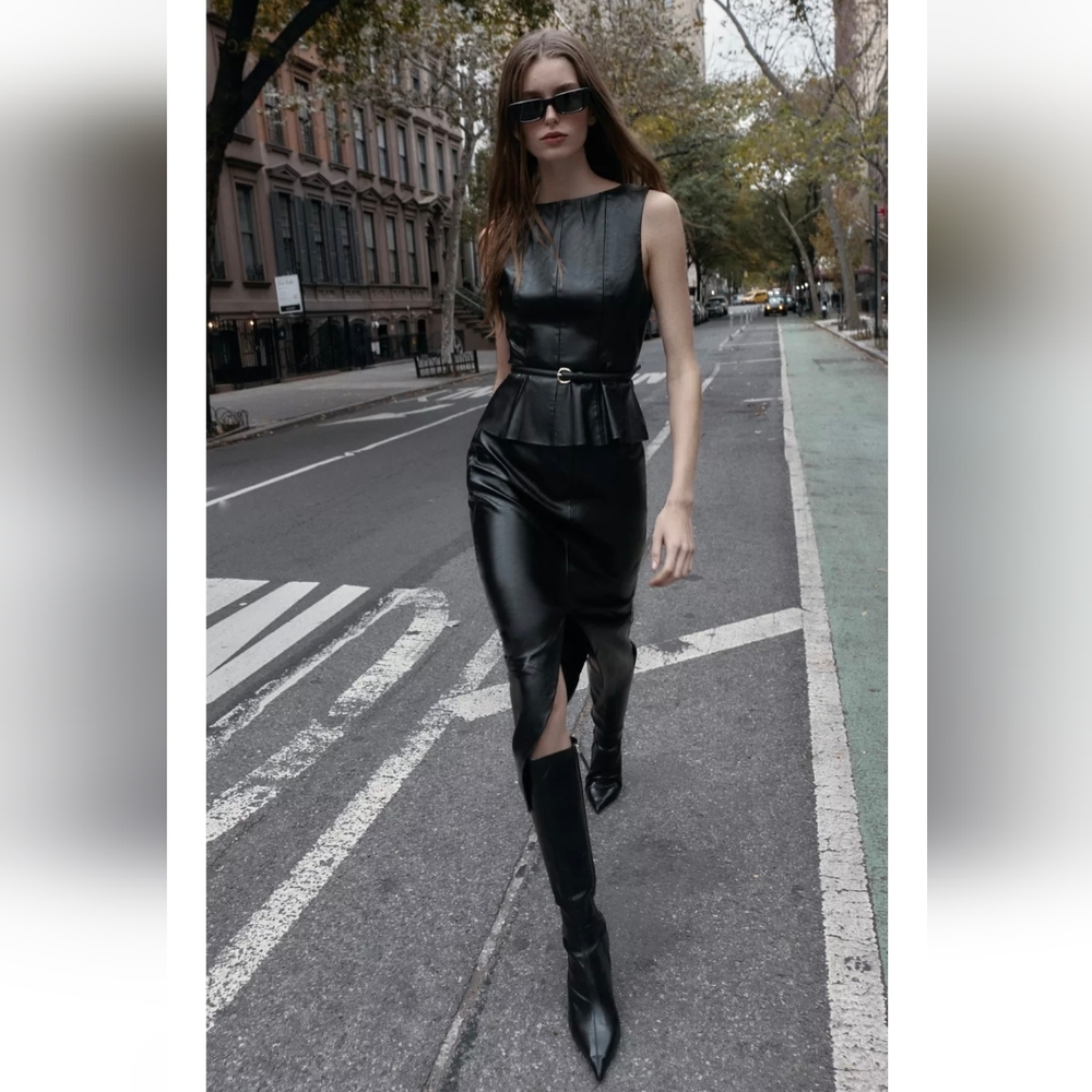 ZARA FAUX LEATHER MIDI SKIRT